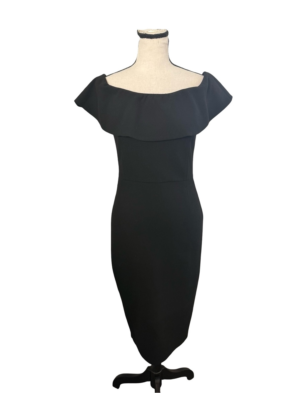 Zara Basic Black Off Shoulder Ruffle Midi Sheath Dress Size S Cocktail Elegant